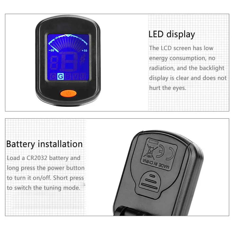 AT-101 Digital Clip Type Electric Guitar Tuner Foldable High Sensitivity Rotating Musical Instrument Accessories | Спорт и