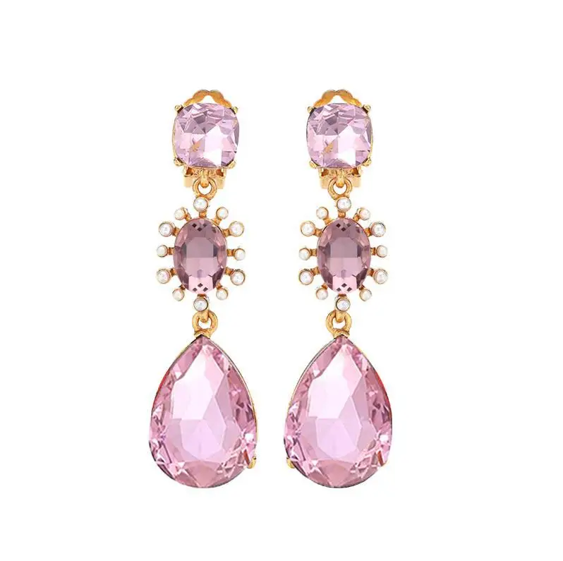 

Crystal Rhinestone Dangle Earrings for Women Girl Vintage Baroque Glass Colored Diamond Drop-shaped Earrings Without Pierced Ear