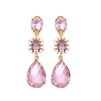 crystal rhinestone dangle earrings for women girl vintage baroque glass colored diamond drop shaped earrings without pierced ear