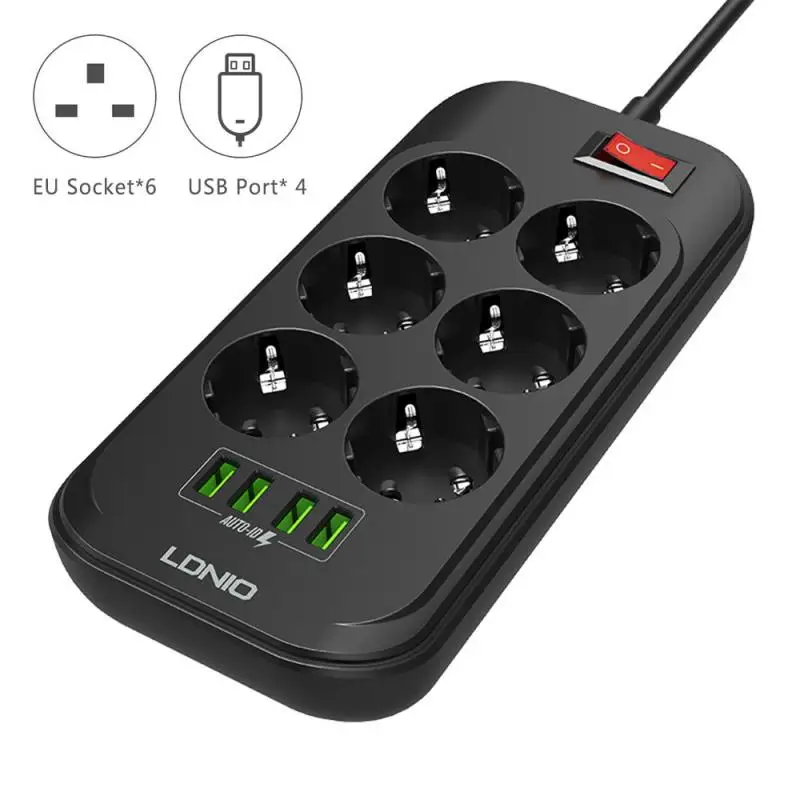 Сетевой удлинитель LDNIO с 4 USB-портами 6 евророзеток защита от скачков напряжения |