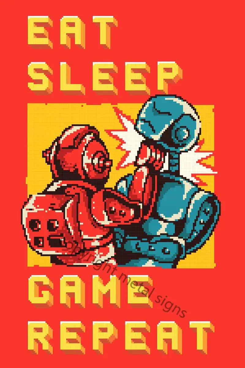 

Eat Sleep Game Retro Metal Sign Tin Sign Tin Plates Wall Decor Room Decoration Retro Vintage Neon Sign For Club Cafe Pub Home