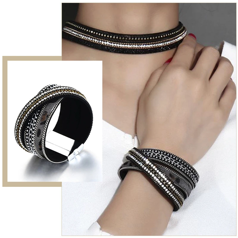 Широкий браслет в стиле панк-готика для женщин черный коричневый серый