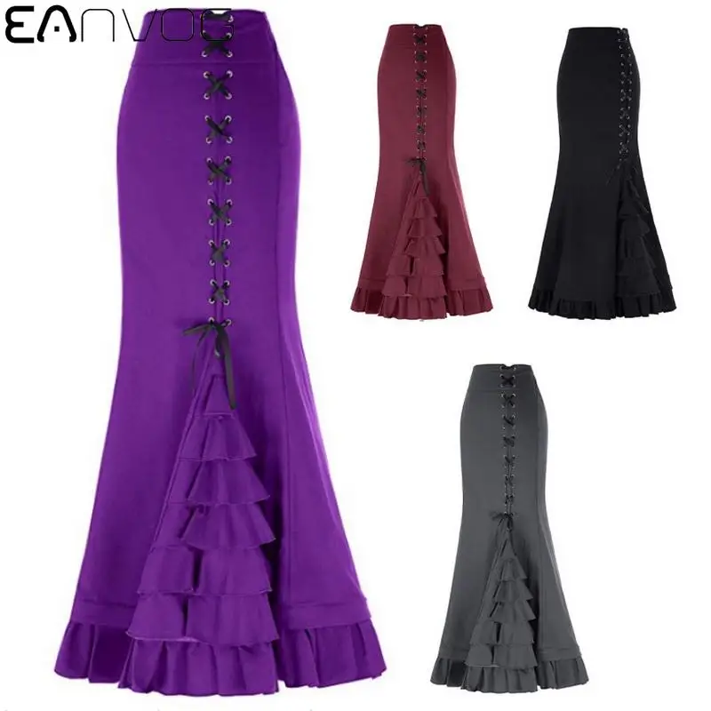 

Hot Summer Sexy Women Ladies High Waist Punk Style Retro Mermaid Skirt Vintage Long Ruffle Slim Fit Fishtail Skirt