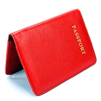genuine leather passport cover new fashion women men business id credit card holder russia travel document cover