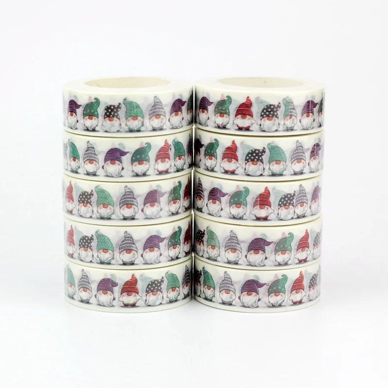 

NEW 10pcs/Lot Decorative Red And Green Christmas Gnomes Washi Tapes For Bullet Journal Adhesive Masking Tape Cute Stationery