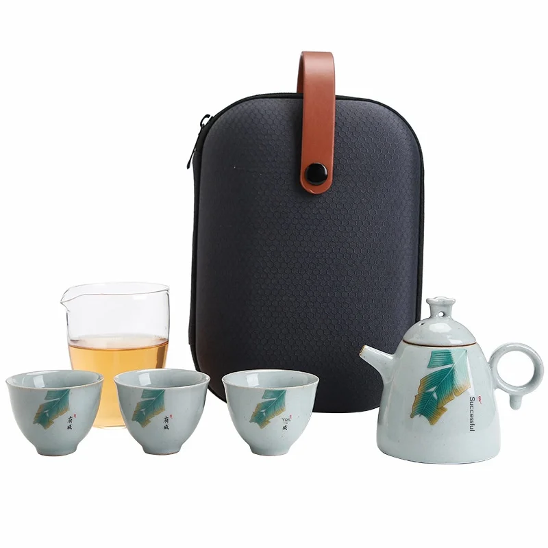 Banana Leaf Travel Tea A Pot of Three Portable Teapot Gong Dao Bei Ceramic Kung Fu Set Japanese TeaSet | Дом и сад