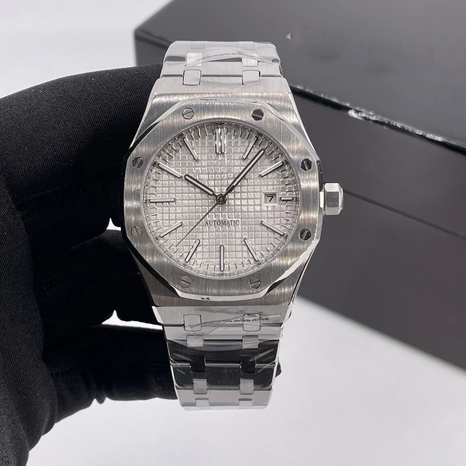 

Luxury brand 41mm automatic mechanical movement luminous waterproof date stainless steel men's watch customization