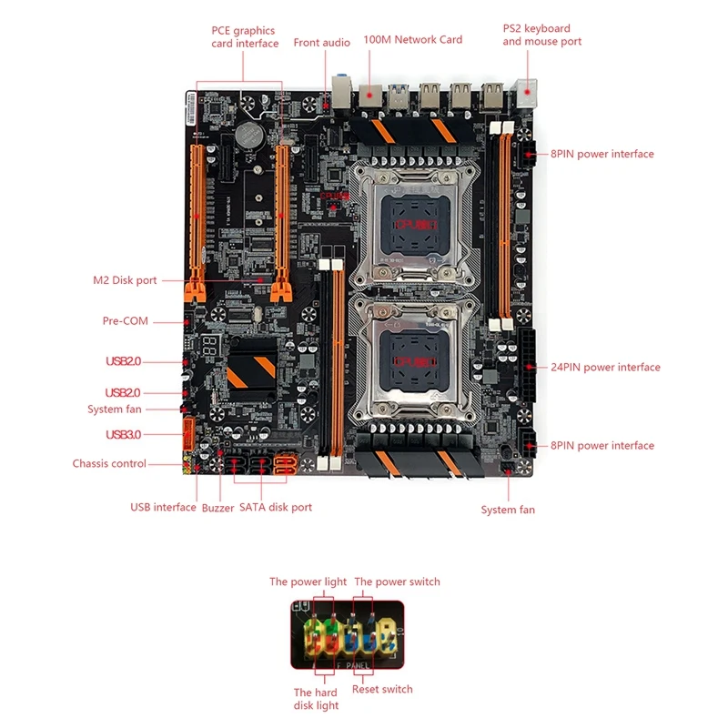 NEW-X79 материнская плата с двумя слотами ЦП LGA2011 основная USB3.0 PCI-E 3 0 16X NVME M.2 SSD