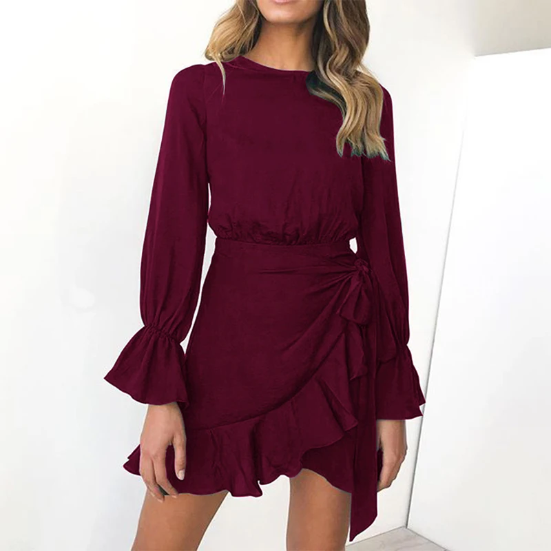 Платье Lossky женское с длинным рукавом короткое мини модное Осеннее Дамское