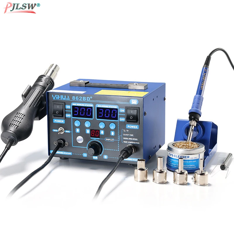 

862BD+ 2 in1 SMD Rework Soldering Station Hot Air Gun Solder Iron Digital display, anti-static hot air soldering station tools