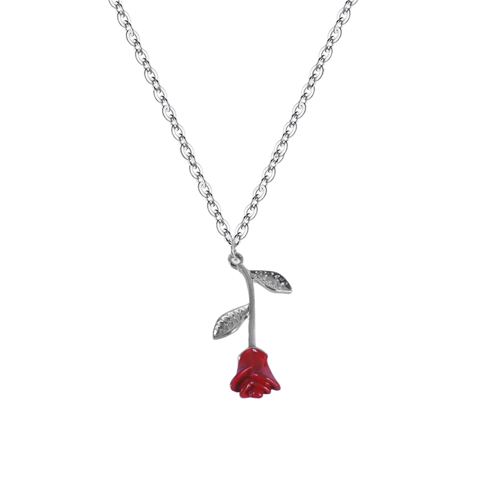 

3D Oil Drop Red Rose Pendant Necklace For Women Jewelry Gift Accessories Valentine Cheap Free Shipping