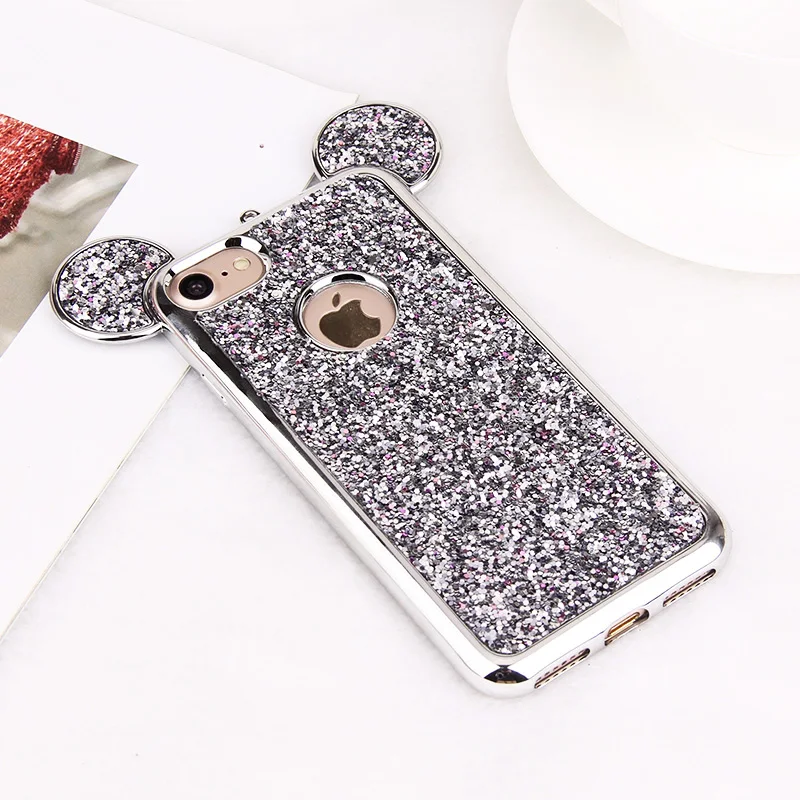 Роскошный чехол с 3D мышкой для iPhone 11 Pro Max XR XS X Блестящий силиконовый чехол с бантом для iPhone 8 7 6 Plus 5 5S SE 10