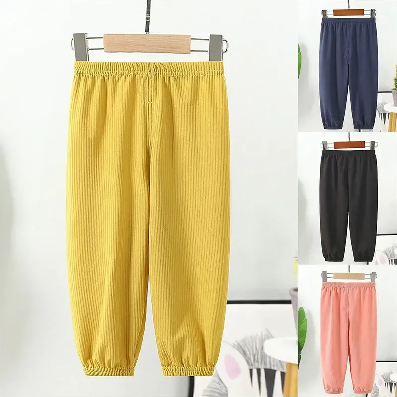 

Summer Solid Color Pants Kids Anti-mosquito Eaist Waist Pant Baby Boy Girls Baggy Basic Trousers Bloomers