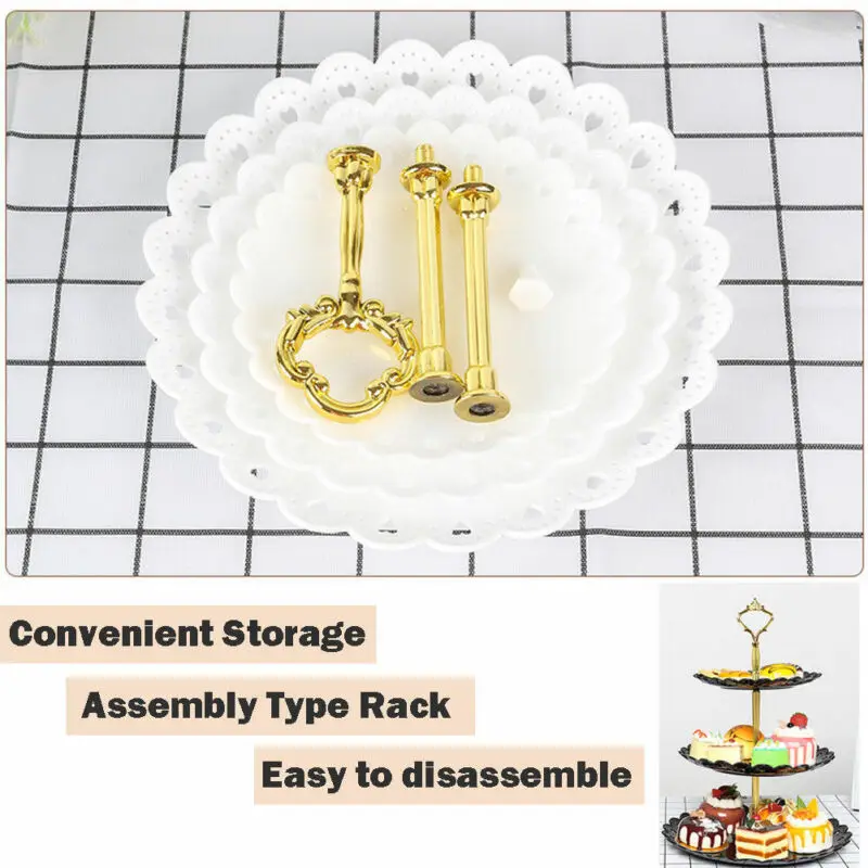 

New 3 Tier Plastic Cake Stand Afternoon Tea Wedding Plates Party Tableware New Bakeware Cake Shop Three Layer Cake Rack