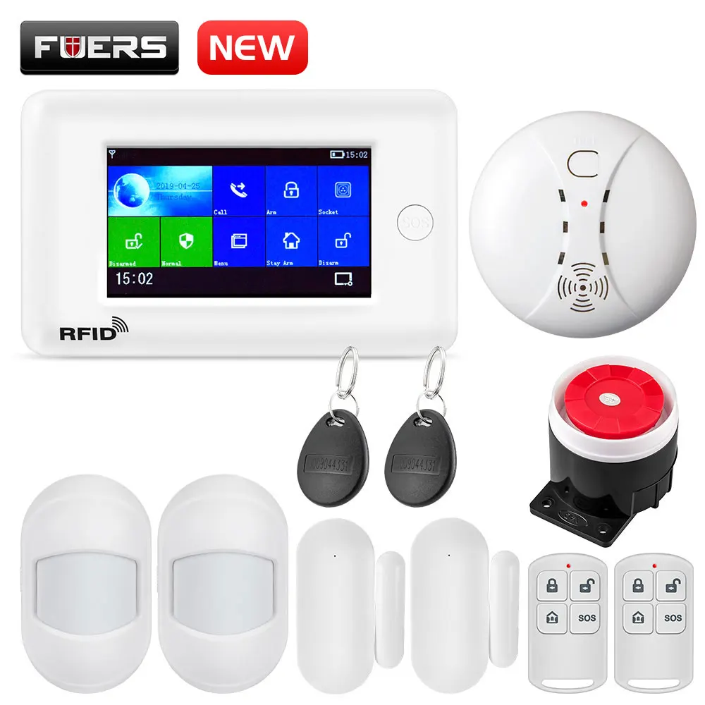 KIT5 FUERS wifi GSM домашняя система охранной сигнализации Мини PIR детектор движения GPRS 4,3 дюймов TFT цветной экран приложение RFID контроль 10 языков - Цвет: KIT5