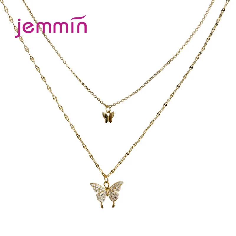 

925 Sterling Silver Cute Butterfly Crystal Necklace For Women Girls Wedding Engagement Trendy Jewelry 2021 Wholesale