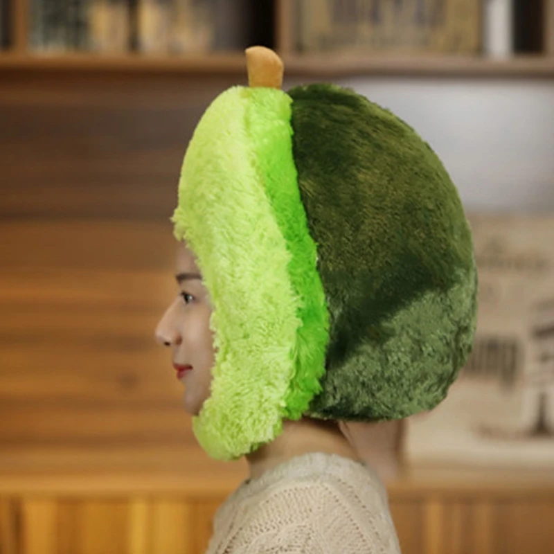 

Cartoon Green Avocado Plush Hat Funny Fruit Fluffy Stuffed Toy Headgear Warm Cap M5TE