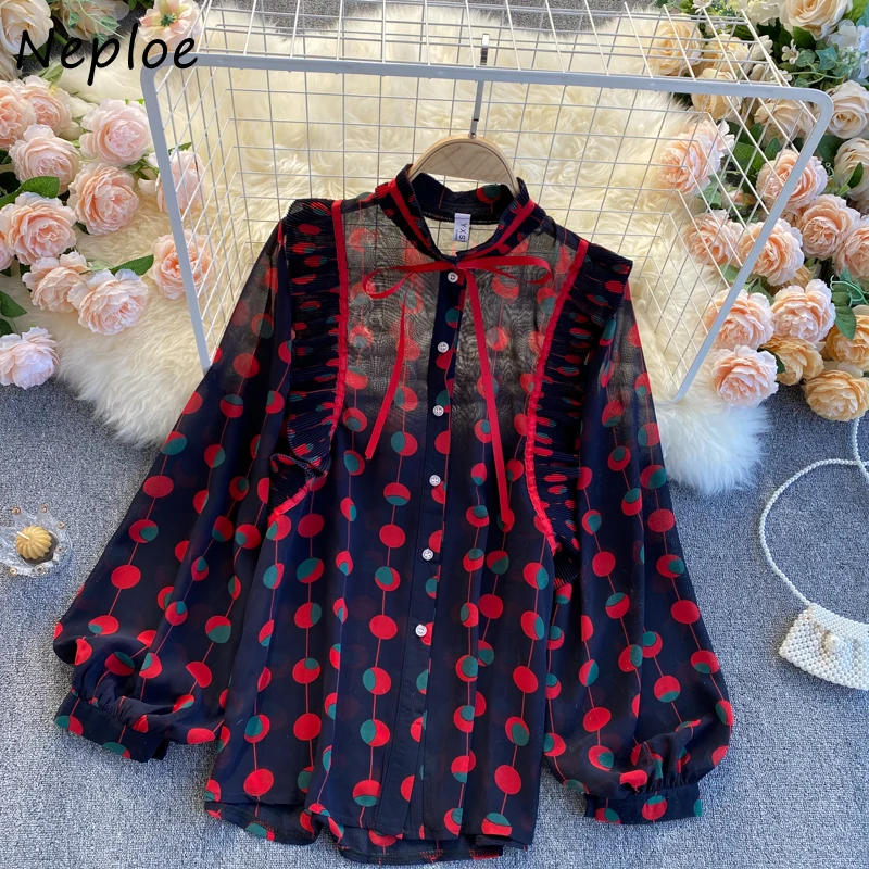 Блузка Neploe женская с круглым вырезом Элегантная блузка со складками завязками и