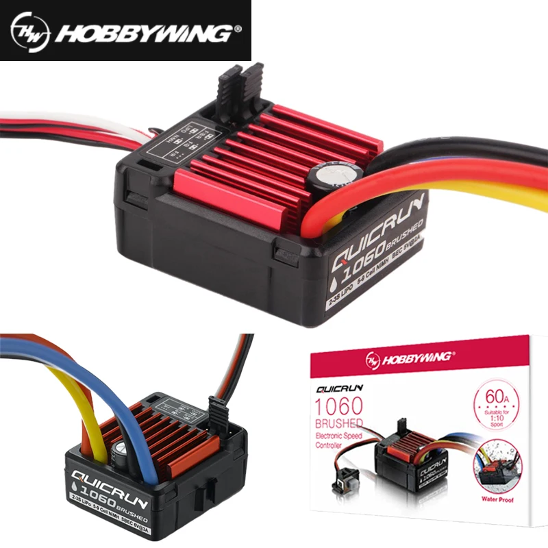 HobbyWing-Controlador electr&oacute;nico de velocidad, control el&eacute;ctrico original HobbyWing QuicRun ESC 1060 60A para coche de control remoto, Resistente al agua y al polvo, adecuado para carreras de condici&oacute;n clim&aacute;tica, 1 unidad-0