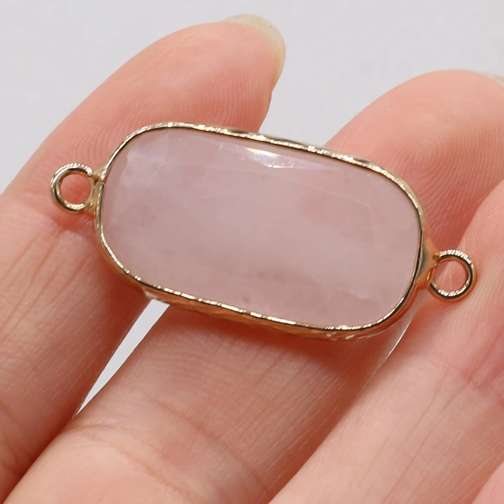 

2021 Best-selling New Natural Stone Semi-precious Stone Rectangular Gilded Edge Faceted Connector for Making Necklace Bracelet