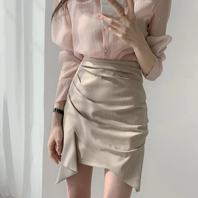 

Women Summer Striped Skirt 2021 New Female High Waist Black Skirt Irregular Sexy Mini Skirt Woman New Soild Color Skirt