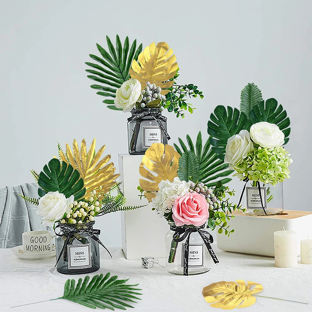 

Artificial Palm Leaves Flower Arrangement Accessories DIY Wedding Simulated Plants Wall Green Fake Plants Table Ornaments Decor