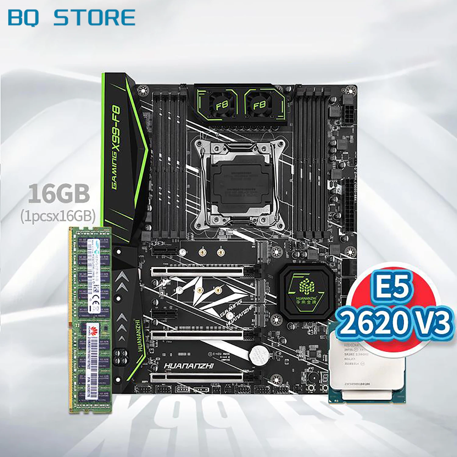 

HUANANZHI X99 F8 X99 Motherboard with Intel XEON E5 2620 v3 with 1*16G DDR4 RECC NON-ECC memory combo kit set NVME SATA USB 3.0