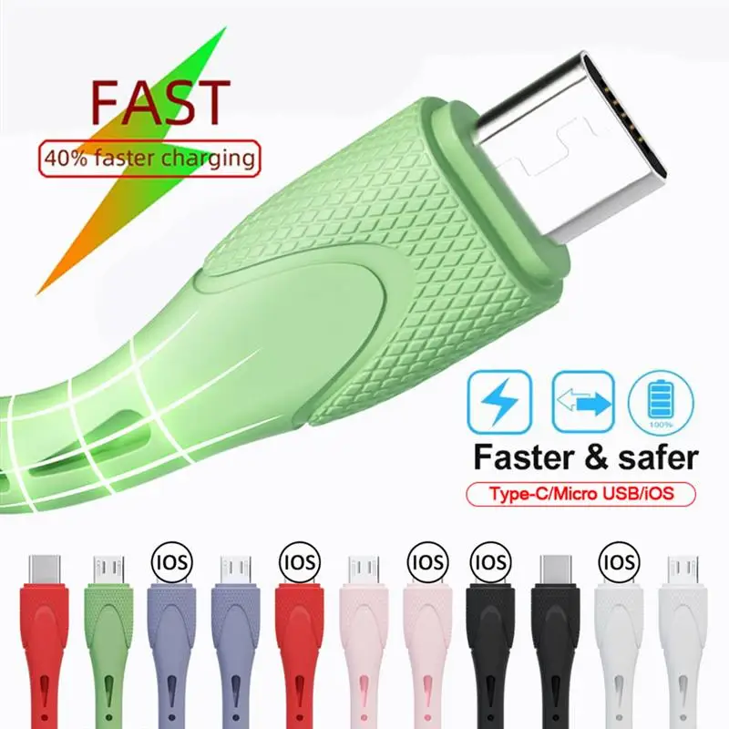 

Liquid Silicone USB Cable 2.4 A Fast Charging Wire Quick Charger Type-C/Micro USB/IOS Data Cable For Apple Mobile Phone
