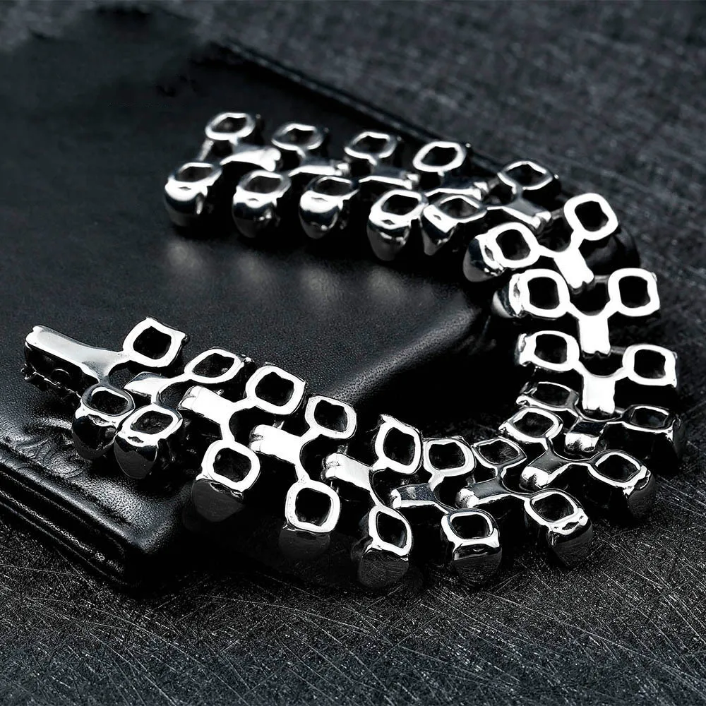 Мужской широкий браслет с черепом из титановой стали модный мужской