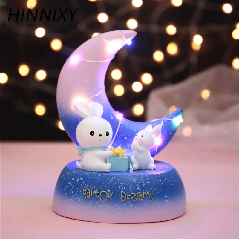 Hinnixy Смола Луна ночные огни розовый голубой Единорог кролик прикроватная