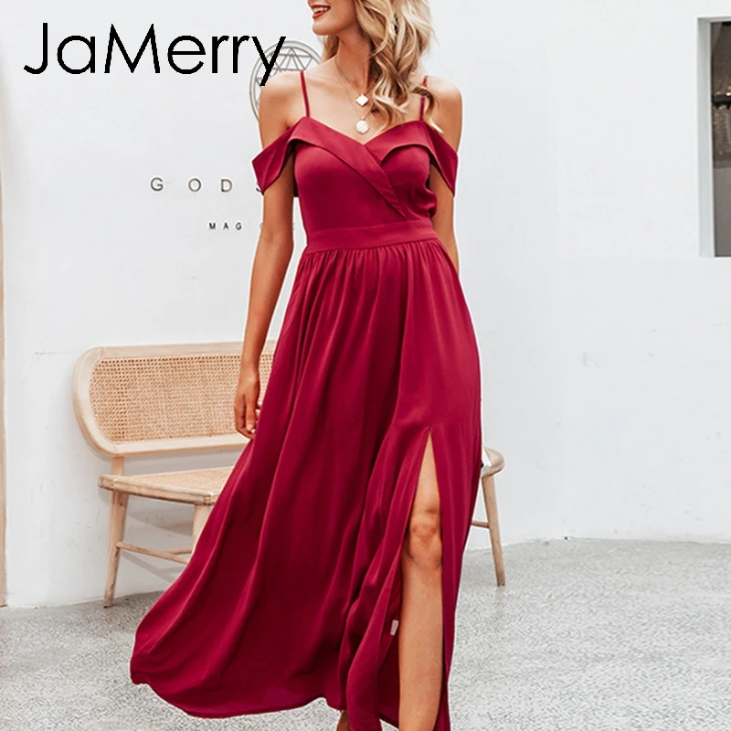 JaMerry винтажное сексуальное с открытыми плечами длинное макси платье элегантное