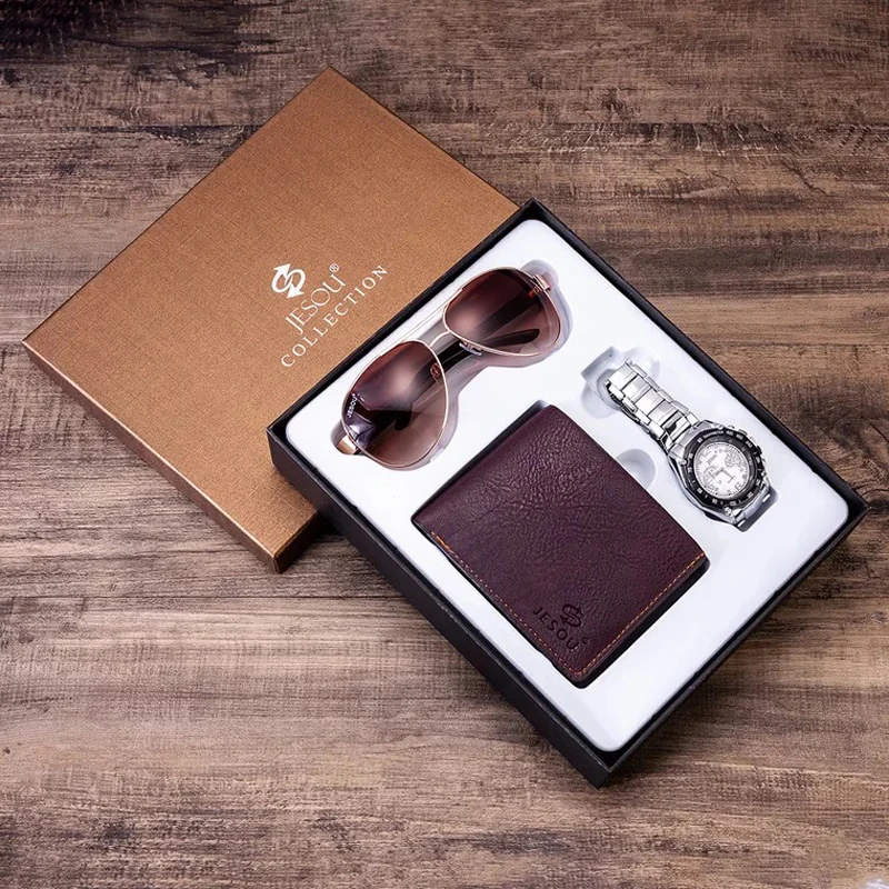 Мужские часы подарочный набор кошелек солнцезащитные очки наборы семейные