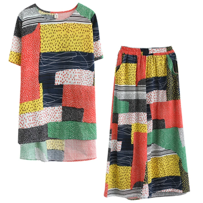 

Cotton And Linen Suit Female 2020 Summer New Temperament Large Size Loose Top + Nine Points Wide Leg Pants Two-Piece Tide H0054