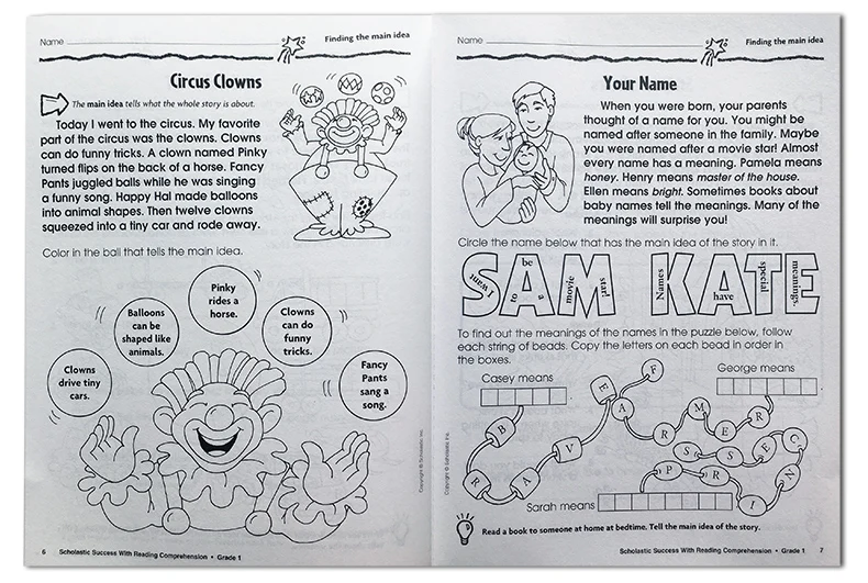 

4Pcs Original English Books Scholastic Success with Math/Writing/Reading/Grammar, Grade1 Exercise Book Homework