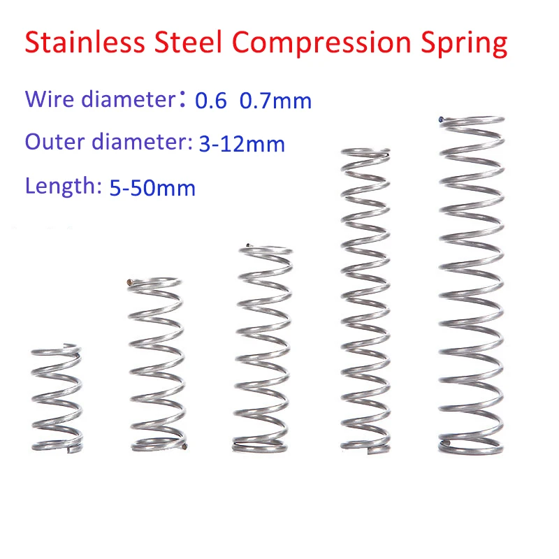 

10PCS 304 Stainless Steel Compression Spring 304 SUS Compressed Spring Wire Diameter 0.6 0.7mm Y-Type Rotor Return Spring