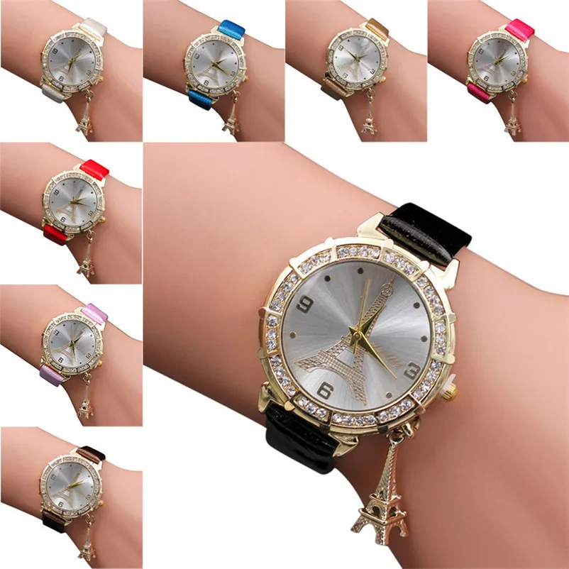 

2020 Hot sale Women Quartz Wrist The Eiffel Tower Rhinestone pendant Wrist Watch Female Clock Relogio Feminino