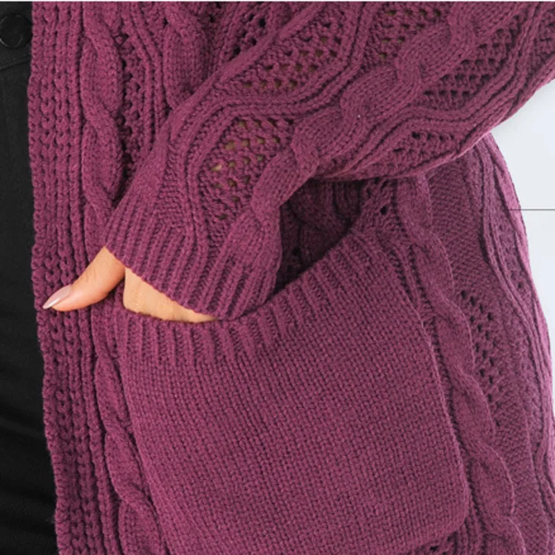 

Korean Women Loose Coat Open Stitch Solid Color Pocket Design Sweater Jacket Sweet Casual Long Knitted Cardigan Top