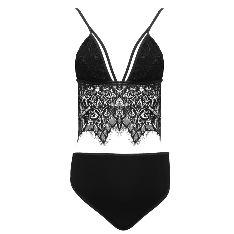 

New Top Sexy Underwear Set Black Bras Brassiere Women Lingerie Set Lace Embroidery Push Up Bra Panties Sets Deep V Gather