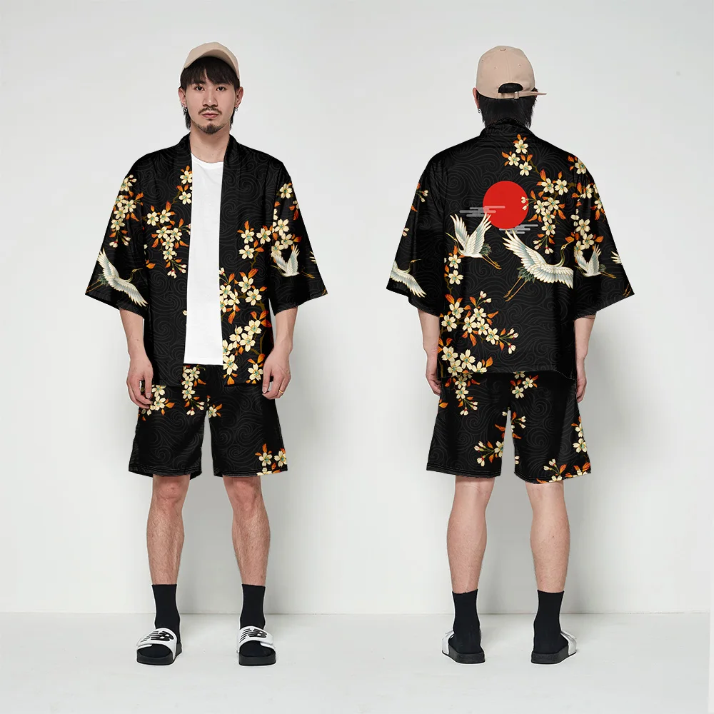 Японская блузка кимоно кардиган Harajuku костюм самурая одежда куртка Мужские blusas