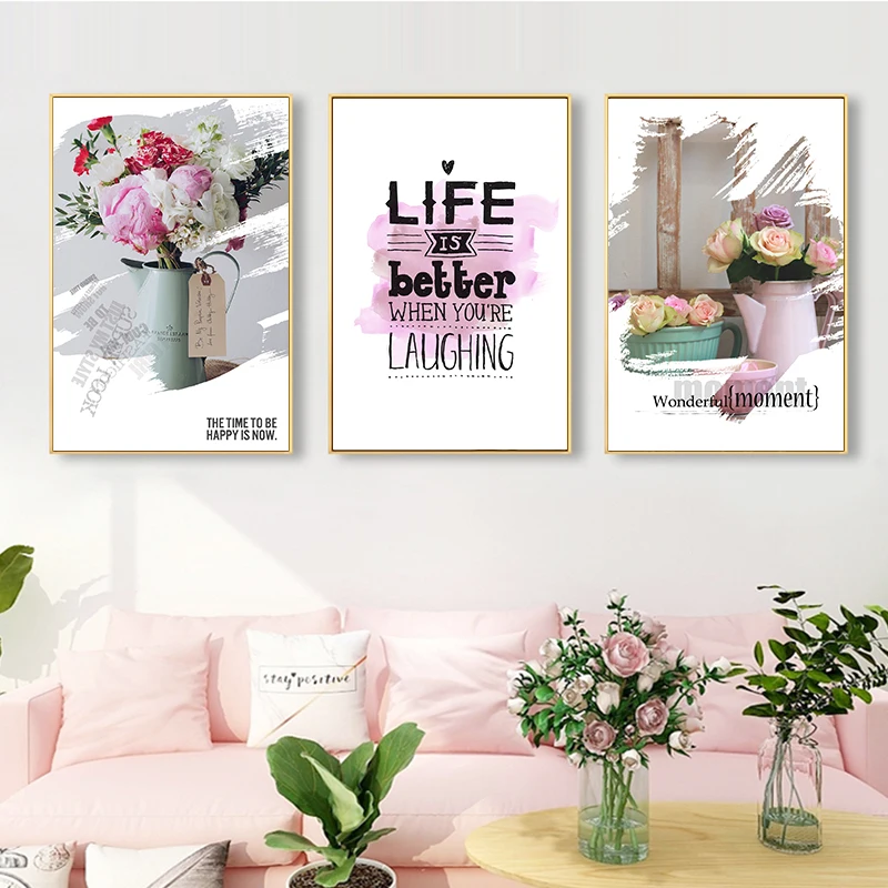 Картина в скандинавском стиле с розовыми цветами плакаты и принты для украшения