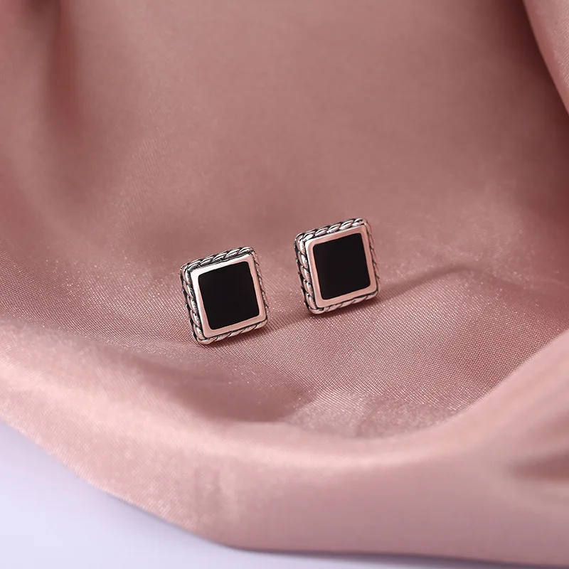Серьги-гвоздики женские из серебра 100% пробы квадратные с эмалью | Украшения и