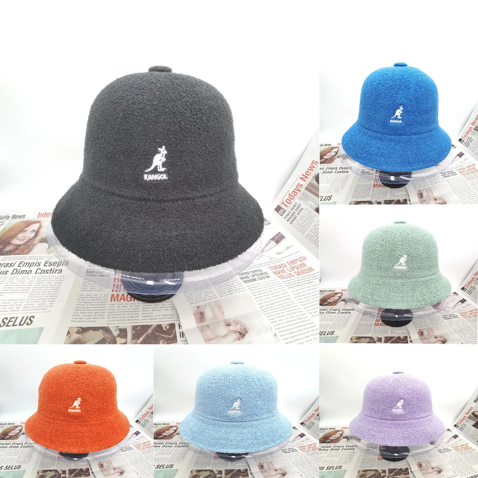 

Hot Men Women Kangools Bucket Hat Towel Terry cloth Hat Dome Embroidery Circle Yarn Basin Hat Cap Snapback Colors