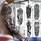 Черный и защитными двухслойными доя больших полных перчатки защита от ультрафиолетовых лучей Стикеры для Для мужчин взрослых индийская черепаха Скелет временная татуировка рукав боди-арт татуировки