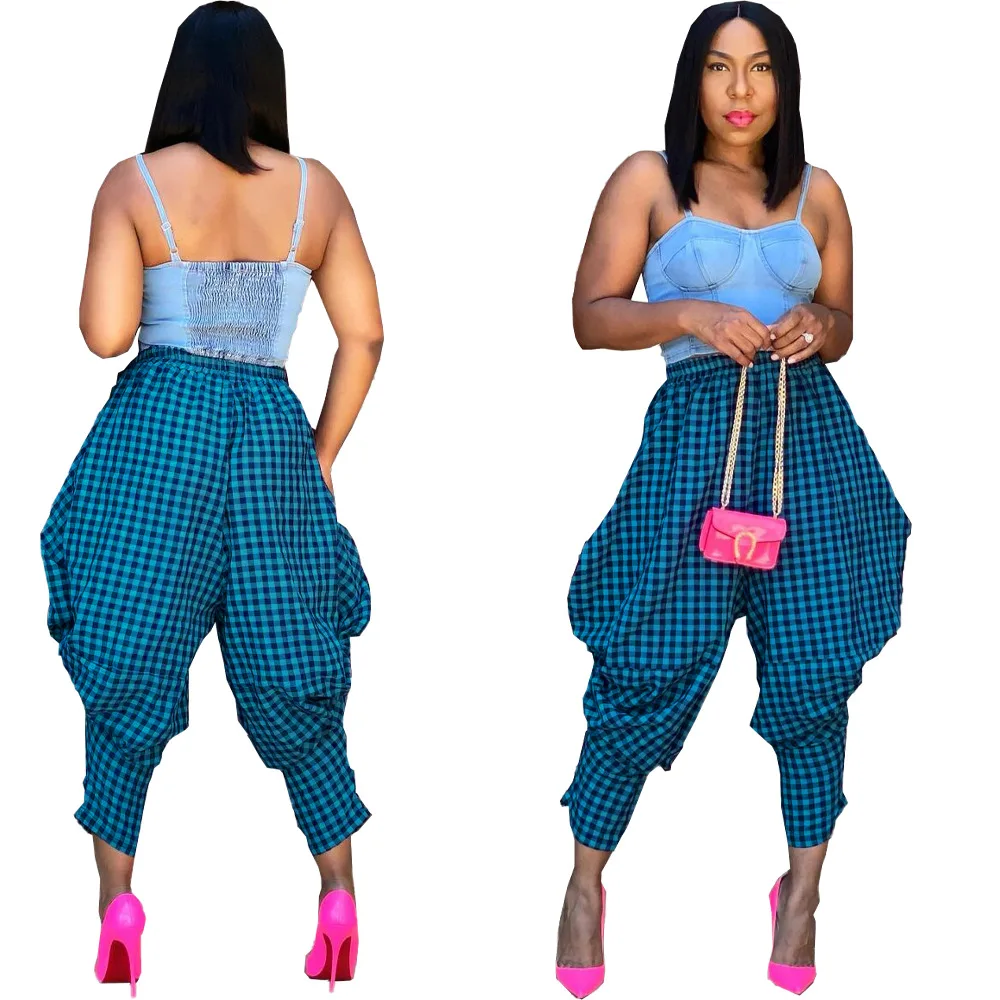 

2021 New Street Hipster Fashion Plaid Loose Wide-leg Pants Casual Pants Women