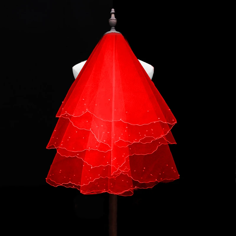 Фата свадебная двухслойная из тюля перламутровая вуаль с клейкими бусинами