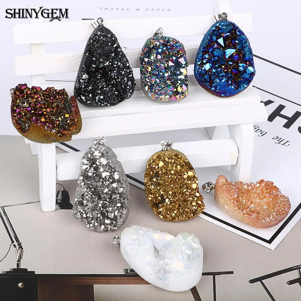 Сверкающие Необычные хрустальные подвески ShinyGem Druzy модные ручной работы из
