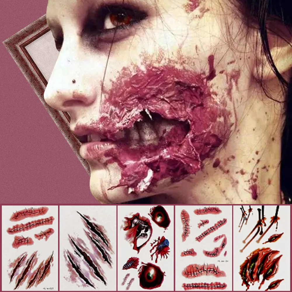 

Halloween Party Decoration Zombie Scars Tattoos with Fake Scab Bloody Makeup Halloween Props Wound Scary Blood Injury Sticker
