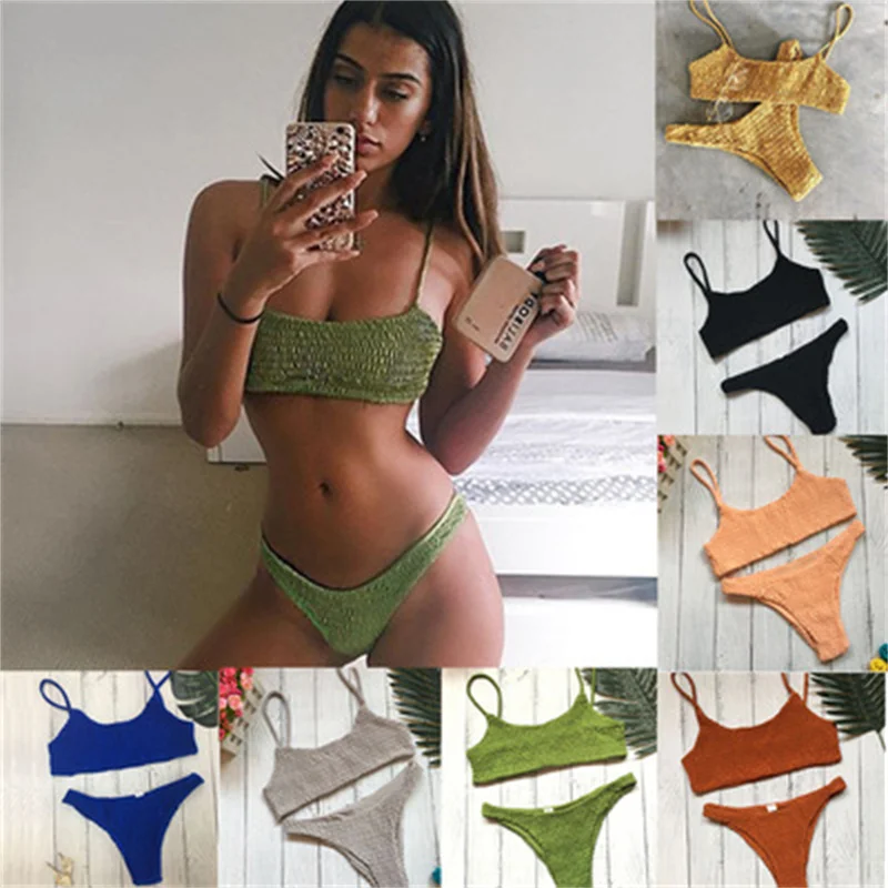 

Two Piece Swimsuit Bikini Multi-color Solid ColorSwimsuit Hot Swimsuit Sexy Pleated Bikini swimming suit for women