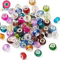 10pcs glass european beads with silver plating cores crystal faceted rondelle beads large hole beads for jewelry making bracelet