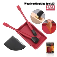 4pcs silicone woodworking glue tools kit narrow brush wide brush thin blade shovel flat scraper glue tray wood gluing tools
